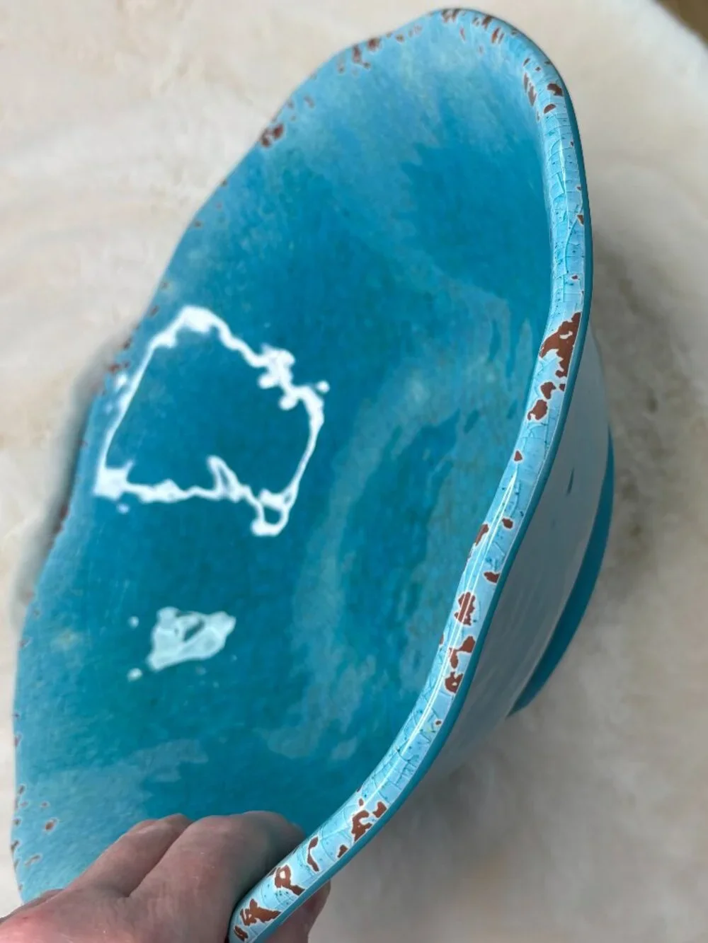 Pier 1 Imports Carmelo Blue Melamine Crackle Glaze Distressed Large Bowl-NWT
